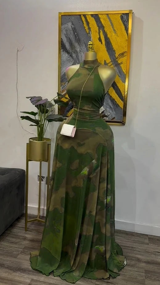 GLCMYAYA Damen bedrucktes ärmelloses Kleid mit Gürtel, tailliert und ausgestellt, A-Linie, Maxikleid 2026 Streetwear Strandurlaub lange Kleider Vestido