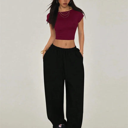 Sexy Backless Short Sleeve T Shirt Women Summer Grunge Y2K Clothes High Street Style Plain Black Crop Tee Top Streetwear 2024