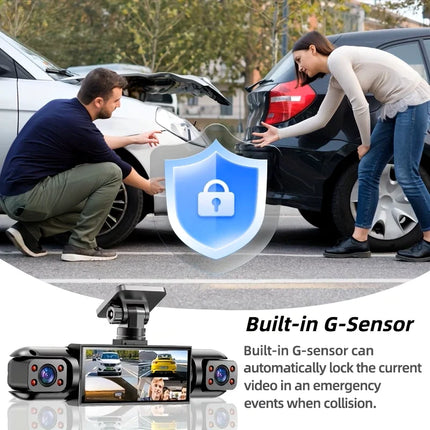 BCUOZ 4-Lens 360° Dashcam 1080P Front 720P Rear Left Right Car Cameras Super Night Vision Loop Recording G-Sensor WDR 12-24V Plug Power Supply Optional 64GB Memory Card