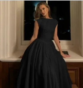 Elegant Socialite Solid Color Sleeveless Long Dresses Simple All-match Backless Temperament A-line Dress Fashion Commuting Style