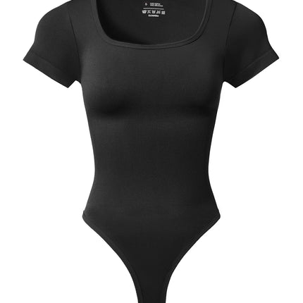 Women Plus Size Square Neck Short Sleeve Bodysuit Tummy Control Body Shaper Seamless Slimming Fashion Shapewear Jumpsuit