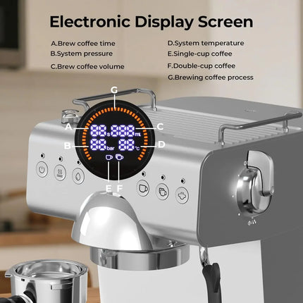 Espresso Machine with Milk Frother,20 Bar Semi-Automatic Expresso Coffee Machine for Home,50oz Removable Tank,Hot & Cold Brew,Si