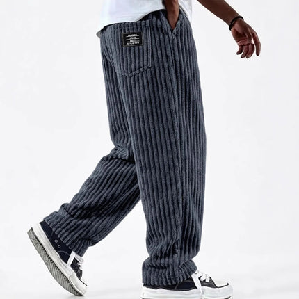Men's New Fashion Solid Color Ribbed Casual Pants Comfortable Loose Versatile Trendy Minimalist High Quality Streetwear Trousers