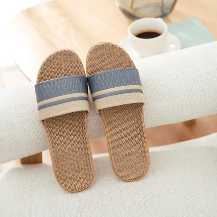 Summer Linen Slippers Non-Slip Breathable Shoes Universal Open-Toe Home Sandals For All Seasons