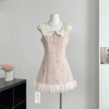 MEXZT Sweet Pink Mini Dress Women Fashion Kawaii Party Bow Patchwork Dresses Korean Elegant Sundress Summer Bodycon Vestidos New