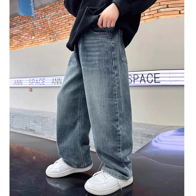 5-14 Jahre Jungen Jeanshosen Frühling Kinder Weite Beine Gerade Hosen Herbst Locker Geschnittene Freizeithosen Kinder Trendige Jogginghose
