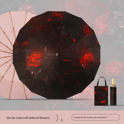 High-value 16-bone manual sun umbrella for women's sun protection ultraviolet rain dual-purpose umbrella color glue folding oil