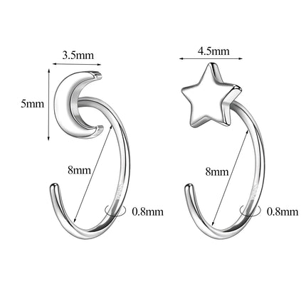 ZEMO 20G 2PCS 999 Sliver Hoop Earring Gold Plated Heart Round Ear Hoop Zircon Opening Huggies Piercings Girls Cute Circle Rings