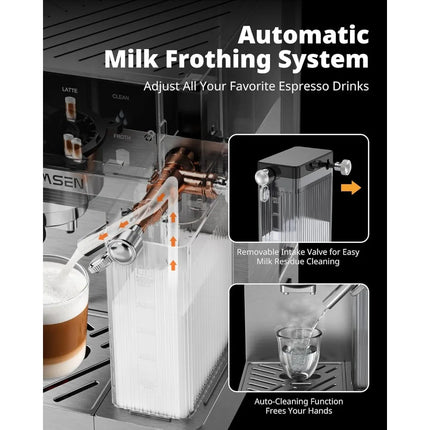 20 Bar Professional Espresso Machine with Auto Milk Frother, Dual Boiler Touchscreen Compact Coffee Maker 60oz Water Tank