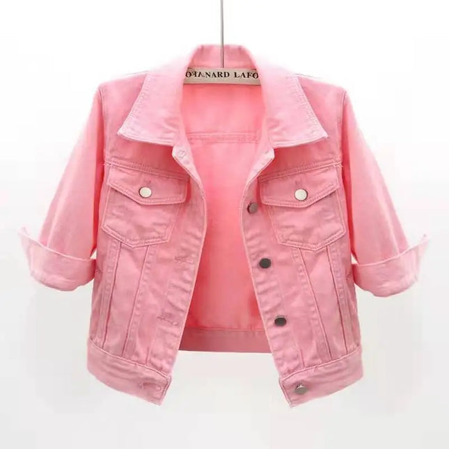 Women Denim Jacket Spring Autumn Short Coat Pink Jean Jackets Casual Tops Purple Yellow Purple Blue - product image 8