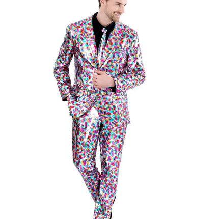 Mens Shiny Metallic Suits Performance Costume Adult Disco Suits Party Funny Jacket Pants with Tie Blazer Halloween Dress UP