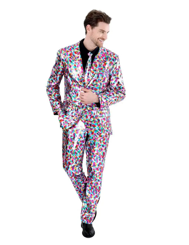 Herren Glänzende Metallic Anzüge Performance Kostüm Erwachsene Disco Anzüge Party Lustige Jacke Hose mit Krawatte Blazer Halloween Verkleidung
