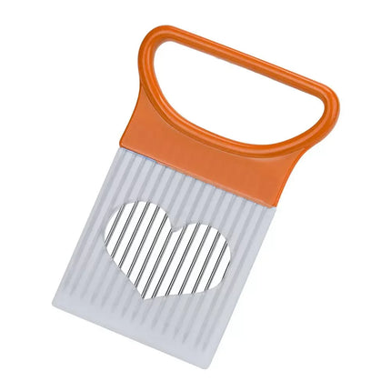 Effortlessly Slice Onions With This 1pc Colorful Onion Slicer Kitchen Stainless Steel Potato Chip Onion Holder - product imag