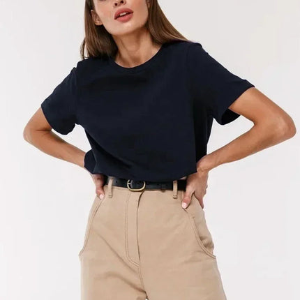 Summer 100% Cotton T-shirt Bottoming Basic Fashionable Solid Short Sleeve Loose Tops Shirts 230g/㎡ Tops