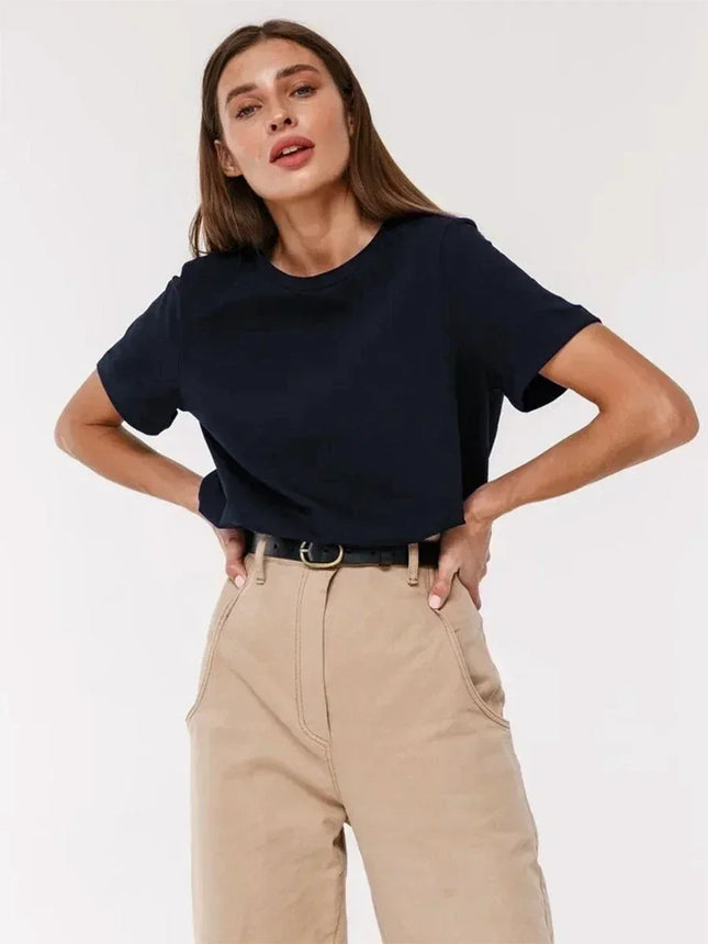 Summer 100% Cotton T-shirt Bottoming Basic Fashionable Solid Short Sleeve Loose Tops Shirts 230g/㎡ Tops