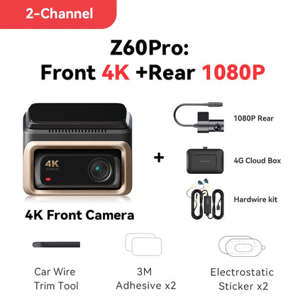 DDPAI 4K Dash Cam Z60 Pro HDR Support Front and Rear Interior Car Camera SONY STARVIS2 678 Sensor 5GHz Wi-Fi GPS ADAS 4G Car DVR