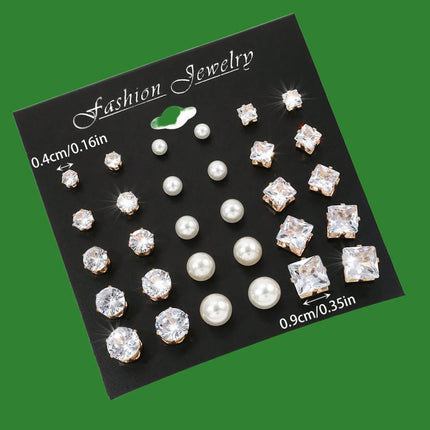 New Geometric Six-Claw Heart-Shaped Crystal Zircon Basic Set Ear Studs Vintage Elegant 36 Pairs Unisex