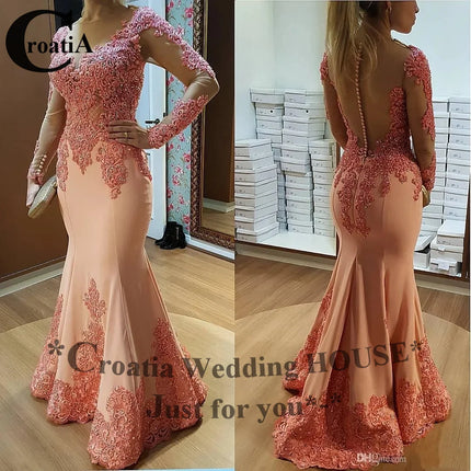 Croatia Elegant Mermaid  Wedding Party Dresses for Mum Appliques Full Button Vestido Para Madre De La Novia Customized