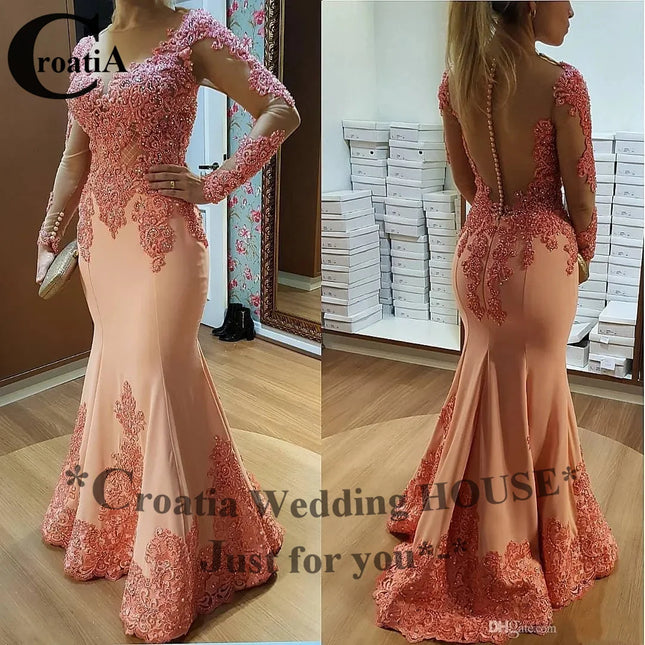 Kroatien Elegante Meerjungfrau Brautkleider für die Mutter Applikationen Vollknöpfe Vestido Para Madre De La Novia Maßanfertigung