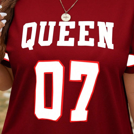 Plus Size Women's Summer Music Festival Pattern Sporty Casual Letter Print Fashionable 07 Printed Jersey Tenniscore Dress