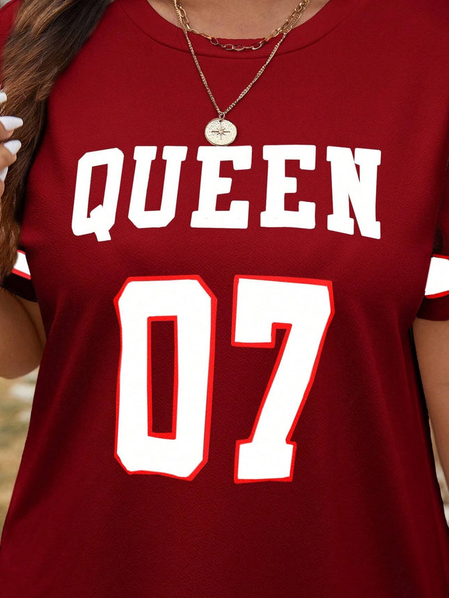 Plus Size Women's Summer Music Festival Pattern Sporty Casual Letter Print Fashionable 07 Printed Jersey - product image 2