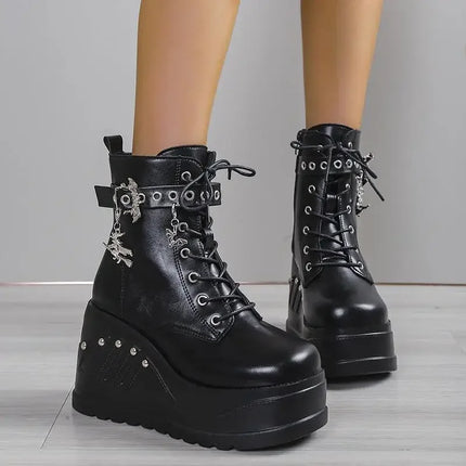 2026 Punk Goth Platform Heels Women's Boots Size 43 Fashion Casual Wedge Shoes Hot Sale New Arrivals for Women