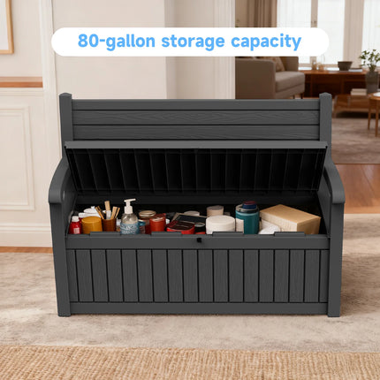 Outdoor Patio Storage Bench Plastic Weather Resistant Bench with Storage Space for Backyard Garden Poolside