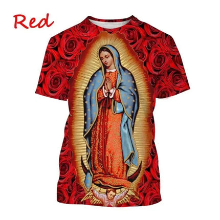 Virgin Mary T Shirt Goddess of Mercy 3D Print T-Shirt Christian Blessed Jesus God Tee Shirts Womens Clothing Unisex Short Sleeve