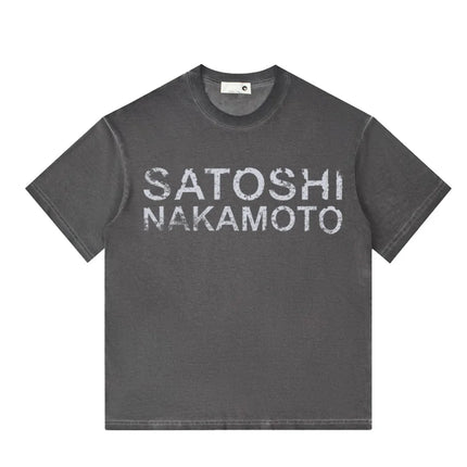 High Street Retro Hip-Hop Satoshi Nakamoto T Shirt Men Women Classic Letter Print Wash loose Casual plus size Short-Sleeve Tees