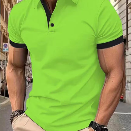 Men's short sleeve color matching fashion with men's lapel short sleeve