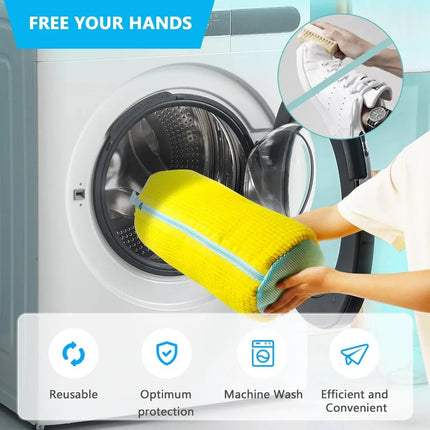 Durable Shoe Washing Machine Bag for All Shoe Types-Yellow with Blue Zipper,Ideal for Sneakers and Casual - product image fro