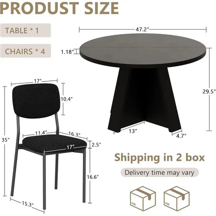 5-Piece Round Dining Table Set or 4, 47" ern Kitchen Table and 4 Upholstered Chairs, Round Dining Room Table Set with Wood Base,