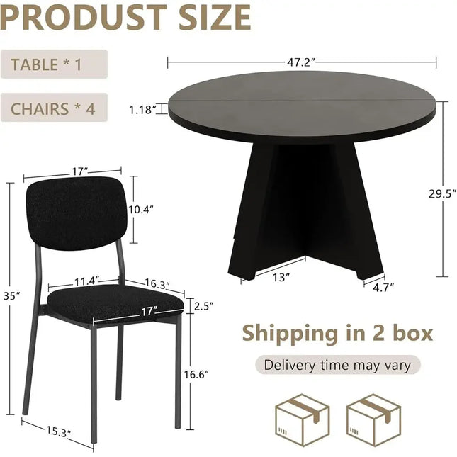 5-Piece Round Dining Table Set or 4, 47" ern Kitchen Table and 4 Upholstered Chairs, Round Dining Room - product image 2
