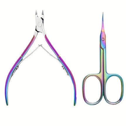 2pcs Set Color Titanium Stainless Steel Professional Nail Care Set Rainbow Manicure and Pedicure Kit Cuticle Nippers