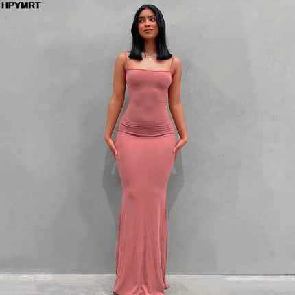 Satin Slip Sleeveless Backless Slim Sexy Maxi Dress Spring Party Y2K Concise Bodycon Elegant Dresses Clothing