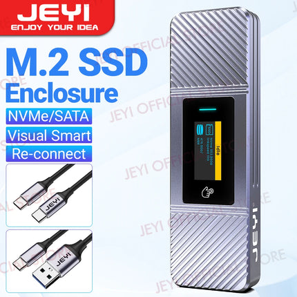JEYI Visual Smart M.2 NVMe NGFF SSD Enclosure, Supports 5s Write Protection, 3s Re-connect, USB 3.2 Gen2 10Gbps, UASP Trim
