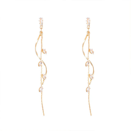 French Luxury Sweet Romantic Long Zircon Tassel Twisted Earrings for Women Temperament Wedding  Banquet Jewelry Gift