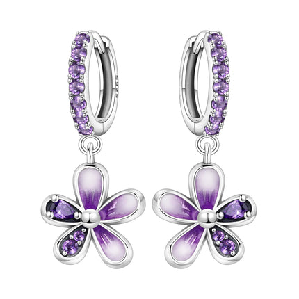 Orstarry Original 925 Sterling Silver Blue Iris Flower Earrings Women Hoop Earring Anniversary Jewelry Trendy Gifts
