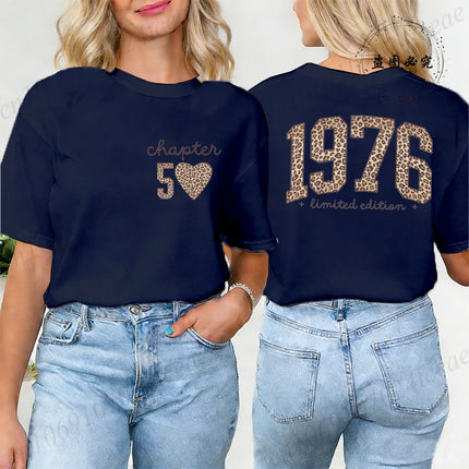 Fashion Women T Shirt  1976 Retro Birthday Print T Shirt Leopard 50th Birthday Gifts Tops Ladies Shirt Harajuku Graphic T-shirt