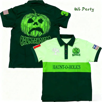 Y2k Haunted Polo Shirt Halloween Pumpkintshirt Polo Shirts for Man Letter Oversized T-Shirt Fashion Baseball Men's Polo T-Shirts