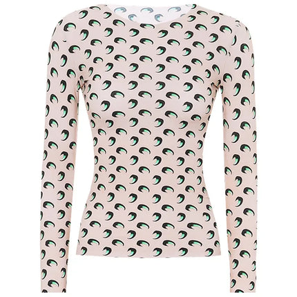 New Printed Mesh Women Base Shirt Spring Autumn Fashion Casual Long Sleeved Sun Protection Ice Silk Inner Layer Women's T-Shirt