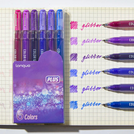 6 Glittering Journal Pens - Vibrant Colors, Perfect for Journaling, Marking, Drawing, Coloring, Writing Greeting Cards, and Holi