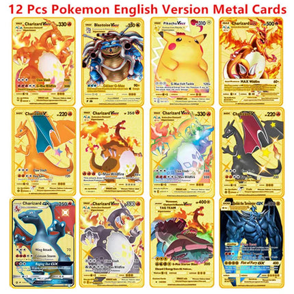 English Version Pokemon Metal Card Anime Figure Pikachu Charizard Mewtwo Battle Trading Game Collection Cards Model Toy Gifts