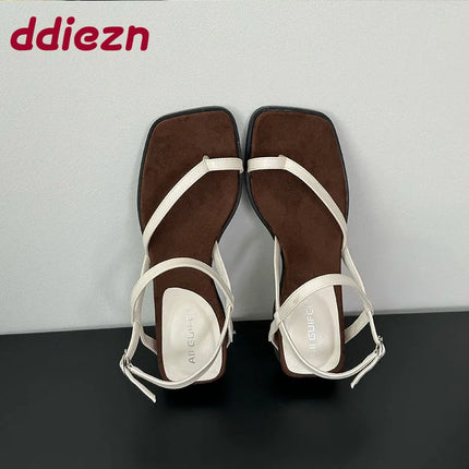 Female Wedges Footwear Heeled Sandals Shoes For Ladies Square Toe Fashion Buckle Strap Women Wedges Sandals Shoes Flip flops
