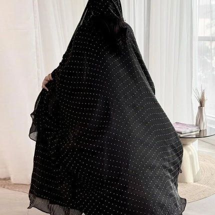 Muslim Dress Women Abaya with Scarf Diamond 2 Piece Set Party Headscarf  Arab Long Robe Morocco Dubai Kaftan Vestidos Jalabiya