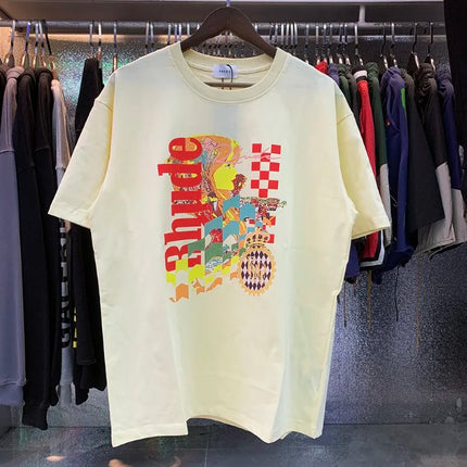 Black Vintage RHUDE Racing Laurel Wreath T-shirt R Logo Grand Prix Crew Neck Cotton RHUDE Casual Streetwear Short Sleeve Top Tee