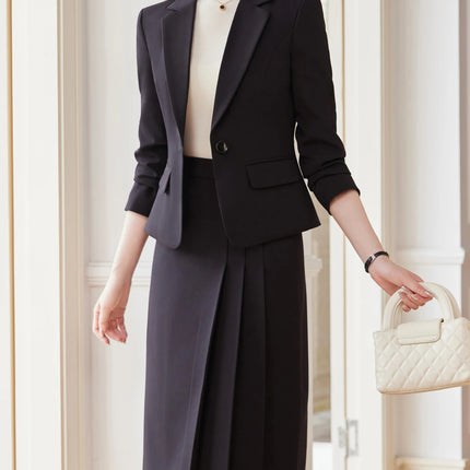 Notch Lapel Single-Button Suit Dress Set - Minimalist Elegant High-End Comfortable Workplace Two-Piece Blazer Outfit