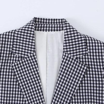 KONDALA Chic Fashion 2026 Casual Women Plaid Suit Summer Buttons Short Blazer+ Zipper Straight Long Pants Female Elegant Suits