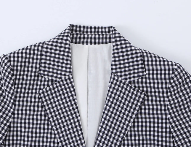 KONDALA Chic Fashion 2026 Casual Women Plaid Suit Summer Buttons Short Blazer+ Zipper Straight Long - product image 2