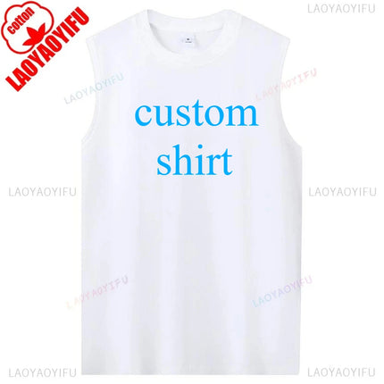 220g Customize Your custom Adult Sleeveless Cotton Men Vest Tshirt Tops Fashion Summer Trend DIY Tee Man Streetwear Men Clothing